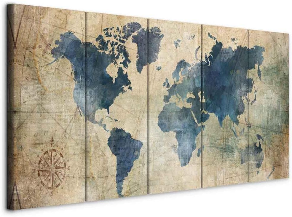 Acoustic Canvas Wall Art World Map 80x31 in - 5pcs Soundproofing