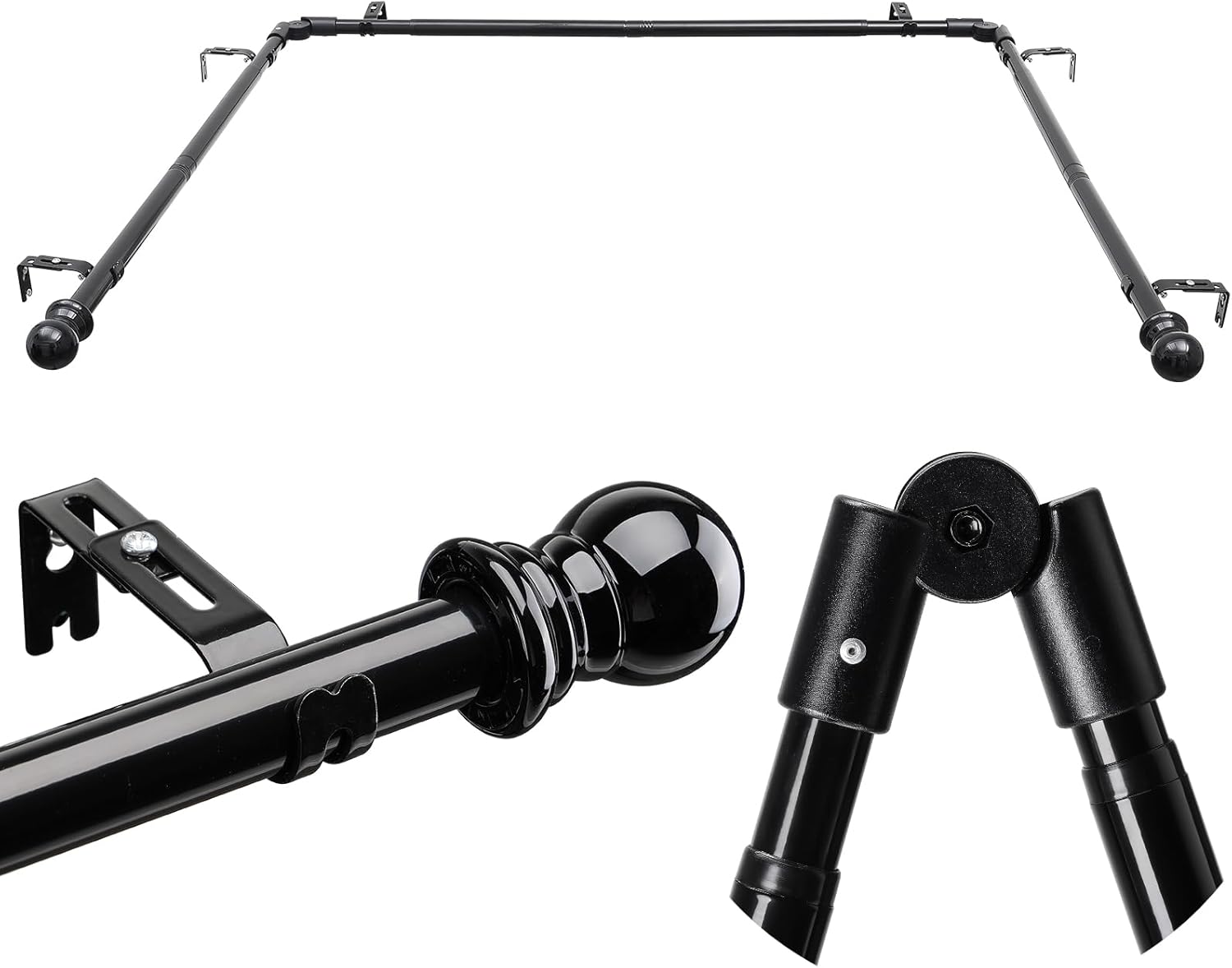 Retractable Bay Window Rod for Blackout Curtains