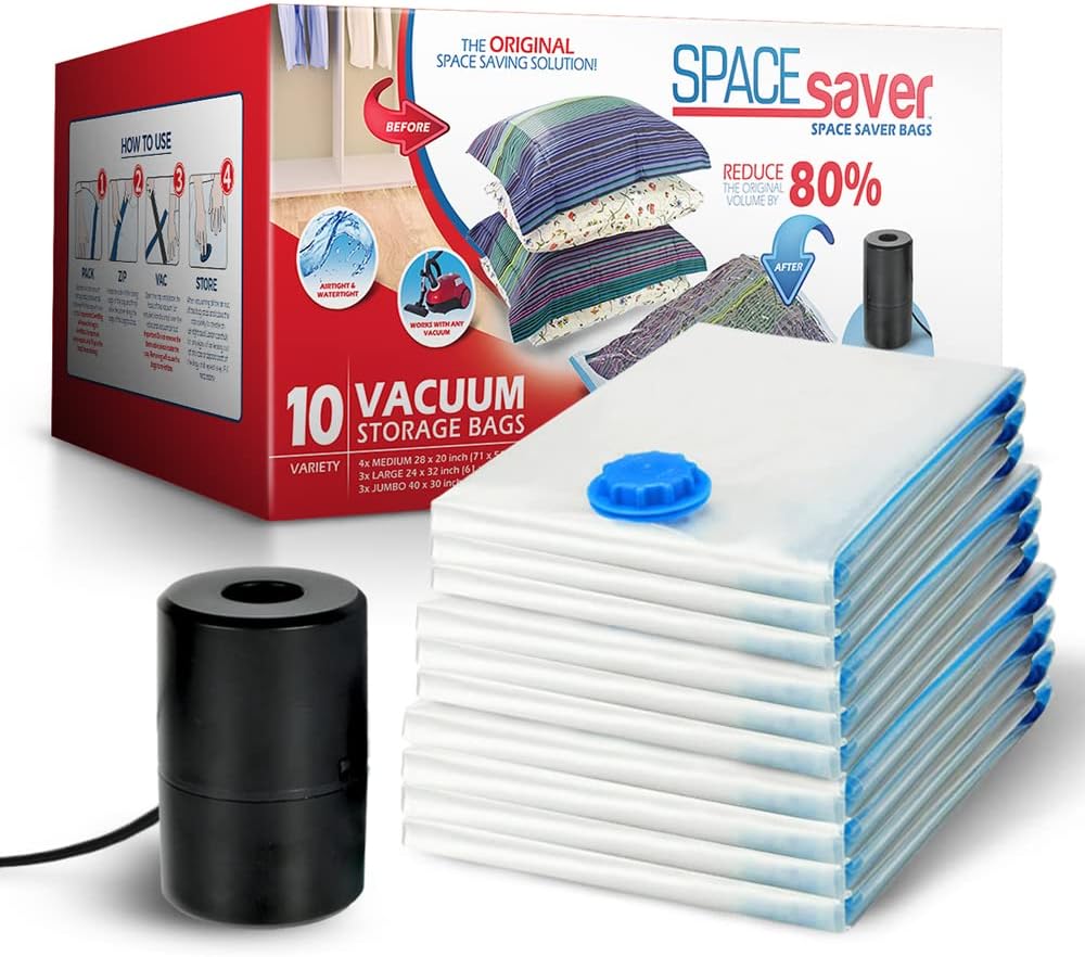 10-Piece Spacesaver Vacuum Storage Bags - Seal in Seconds!