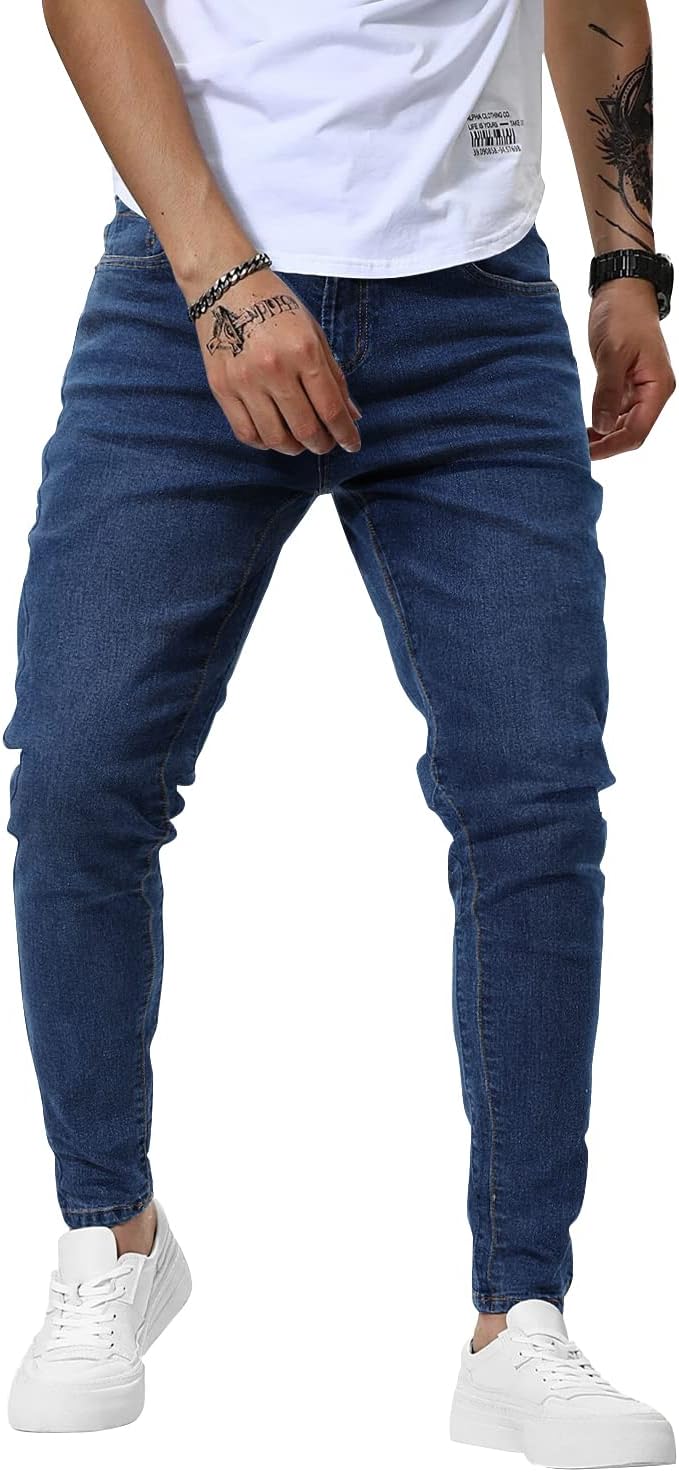 Woenzaia Mens Jeans Slim Fit Skinny Denim Stretch Tapered Pants