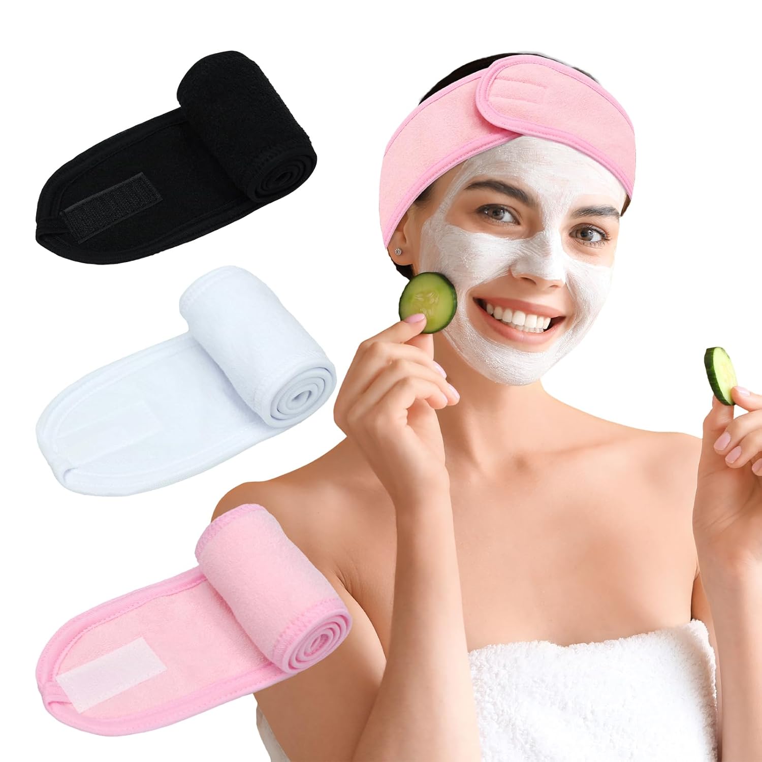 3 Pack Spa Headband - Soft & Adjustable Hair Wrap