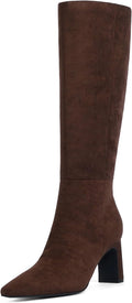 Knee High Boots Women Faux Suede Chunky Heel 7 cm - Tall Fit
