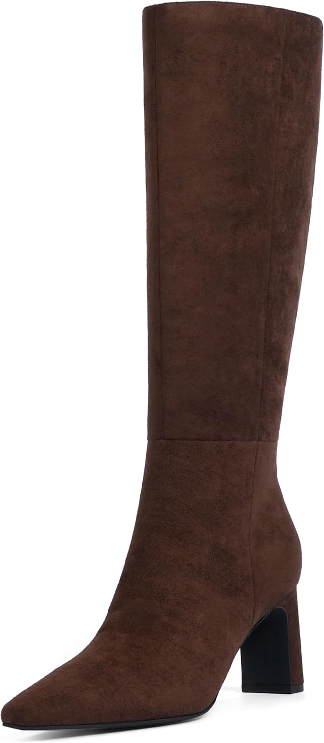 Knee High Boots Women Faux Leather Chunky High Heel Stylish Design