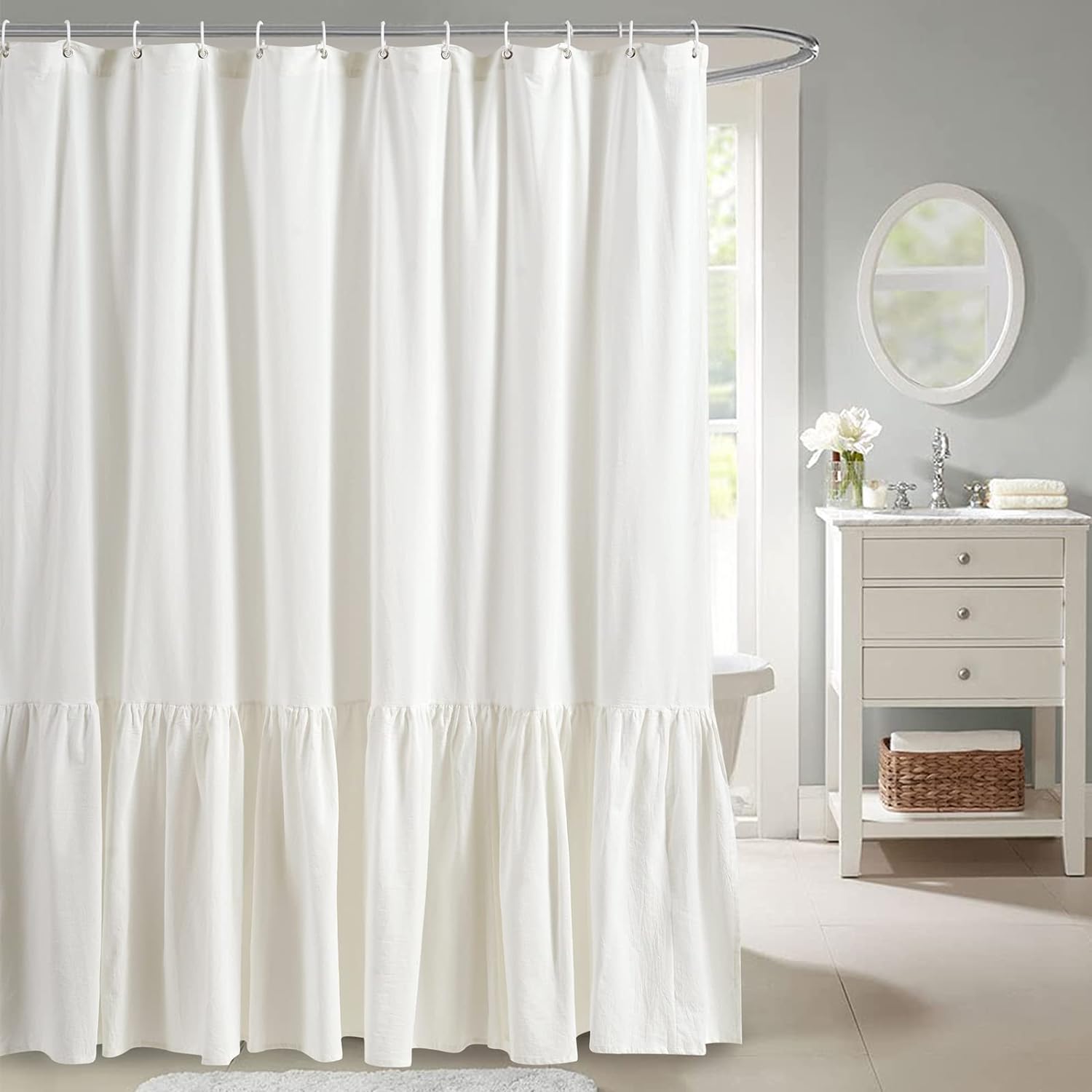 YoKii Mermaid Ruffle Ivory Shower Curtain