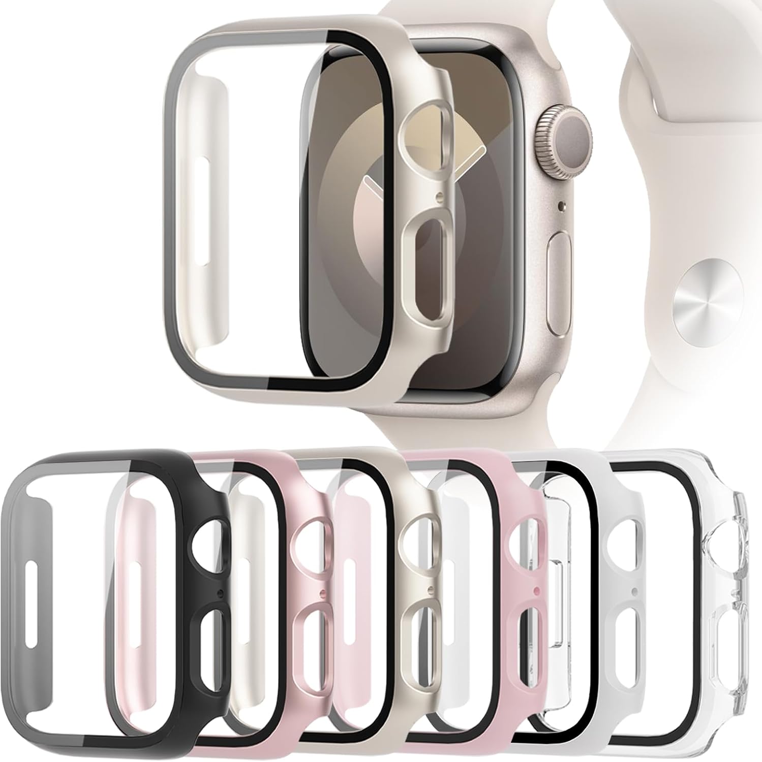 6-Pack Apple Watch 41mm Case w/ Tempered Glass Protector