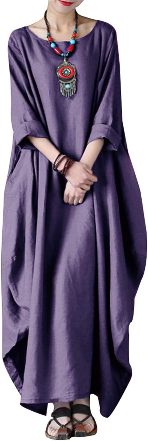 Celmia Autumn Solid Loose Long Maxi Dress Cotton Caftan Review