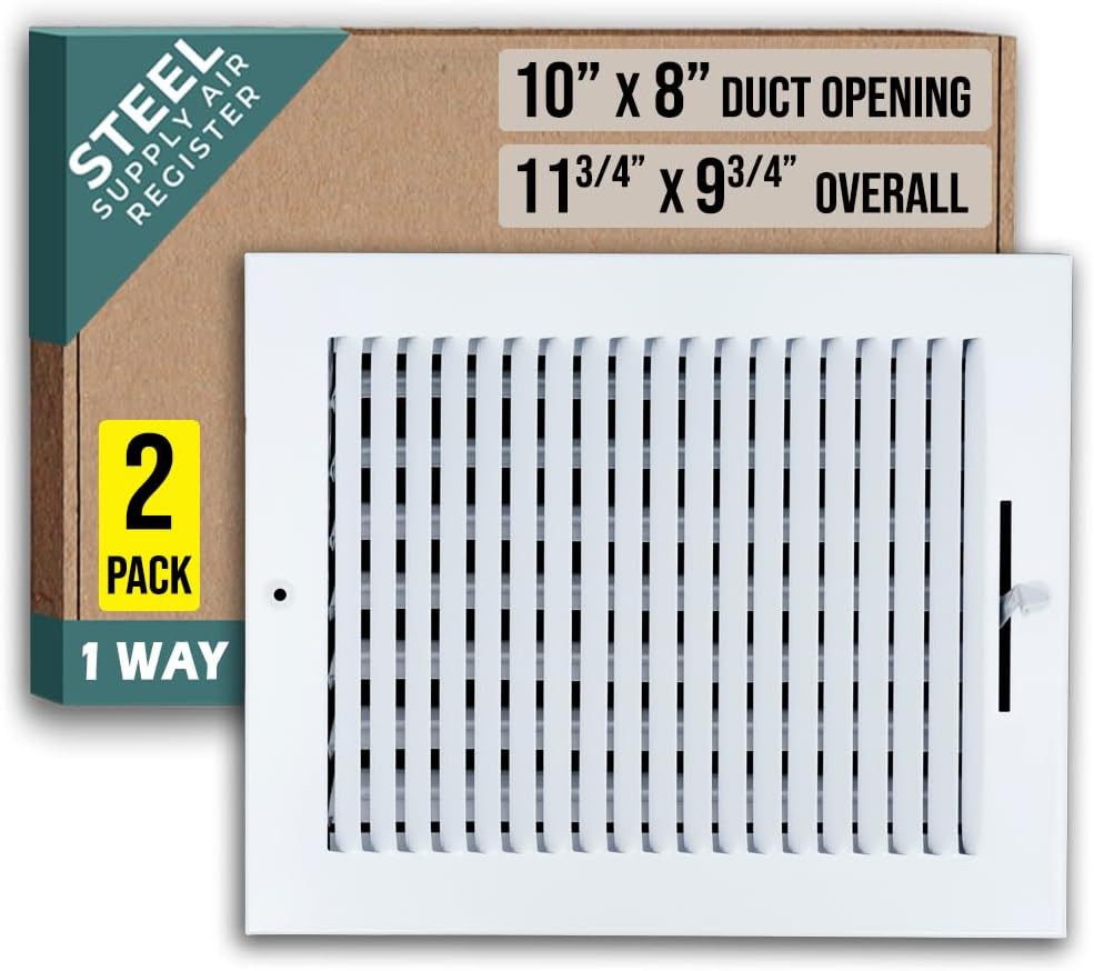 1 Way Steel Air Supply Diffuser for 10x8 Duct Opening - 2 Pack