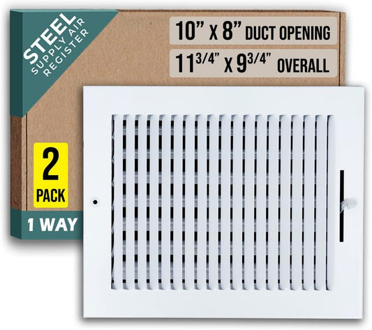 1 Way Steel Air Supply Diffuser for 10x8 Duct Opening - 2 Pack