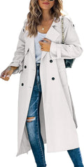 Women's Double Breasted Long Trench Coat Slim Fit - Windproof Overcoat