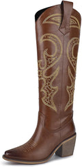 Cowgirl Boots Women Knee High Brown Cowboy Boots - Sparkling Comfort