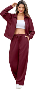 Totatuit Womens 2 Piece Sweatsuit Set - Cozy Zip Jacket & Wide Leg