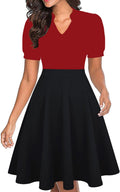 Mokayee Womens Summer Short Puff Sleeve Fit and Flare Dress swing