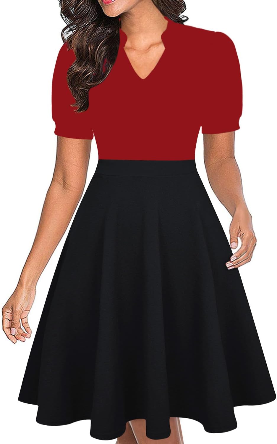 Mokayee Womens Summer Short Puff Sleeve Fit and Flare Dress