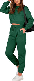 Women 2 Piece Crop Top Jogger Set - Casual Sweat Suit