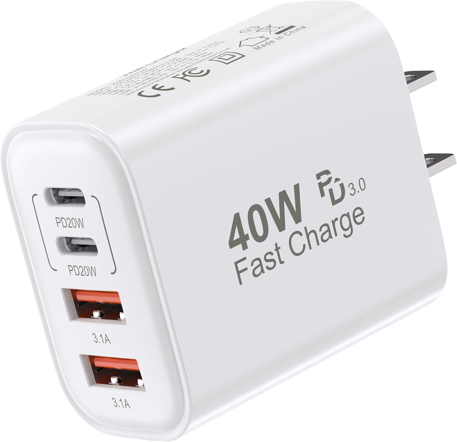 Ultra-Fast 40W USB C Wall Charger - 4 Port PD+QC Power Adapter