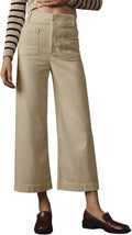 womens High Waisted Corduroy Wide Leg Pants - Cropped Straight Fit