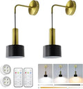 Battery Operated Wall Sconces Set of 2 - Dimmable Black Wall Lights