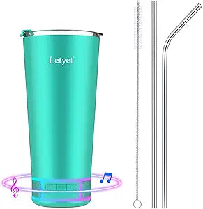 Letyet 17oz Bluetooth Speaker Tumbler with LED Light and Straw