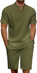 Men's Linen 2-Piece Henley Shirt and Shorts Set - Summer Essential