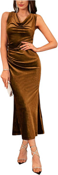 Cowl Neck Velvet Mermaid Maxi Dress - Flattering Formal Elegance