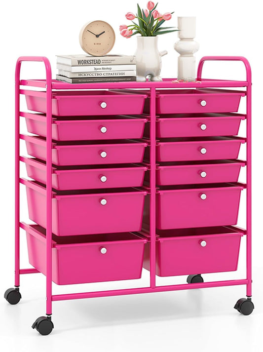 LDAILY 12 Drawer Rolling Storage Cart for Craft Organization