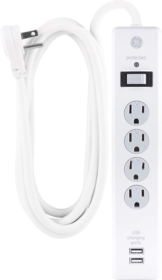 GE Surge Protector 4 Outlets 2 USB Ports - 8ft. Cord, White