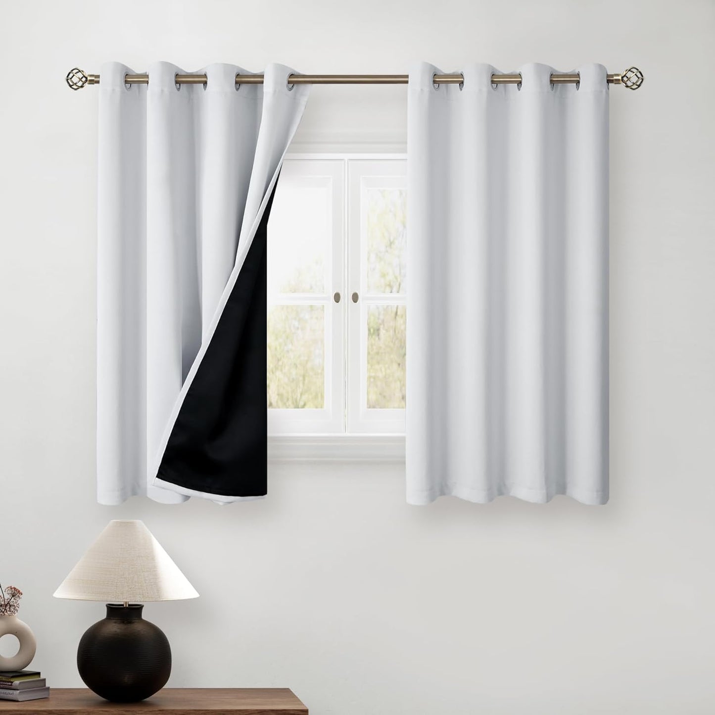 BGment Greyish White Short Blackout Curtains for Bedroom