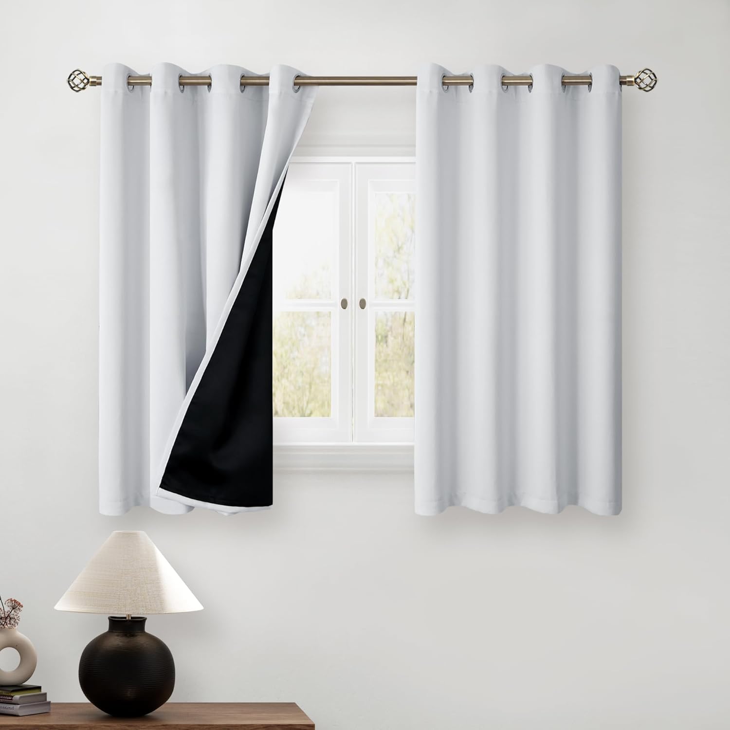 BGment Greyish White Short Blackout Curtains for Bedroom