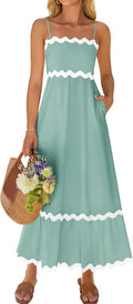 ZESICA Women Summer Spaghetti Straps Backless Midi Dress - Flowy Fit
