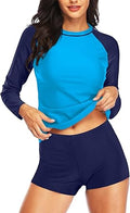 Two Piece Rash Guard Women Long Sleeve Swim Set in Blue - UPF 50