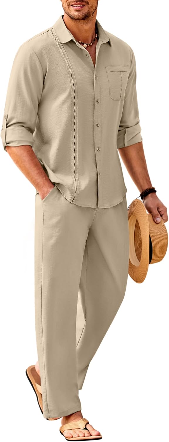 COOFANDY Mens Linen Sets for Summer Beach and Casual Outfits