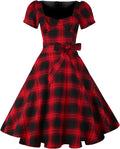 GOOBGS 1950s Vintage Puff Sleeves Swing Dress - Retro Tea Length