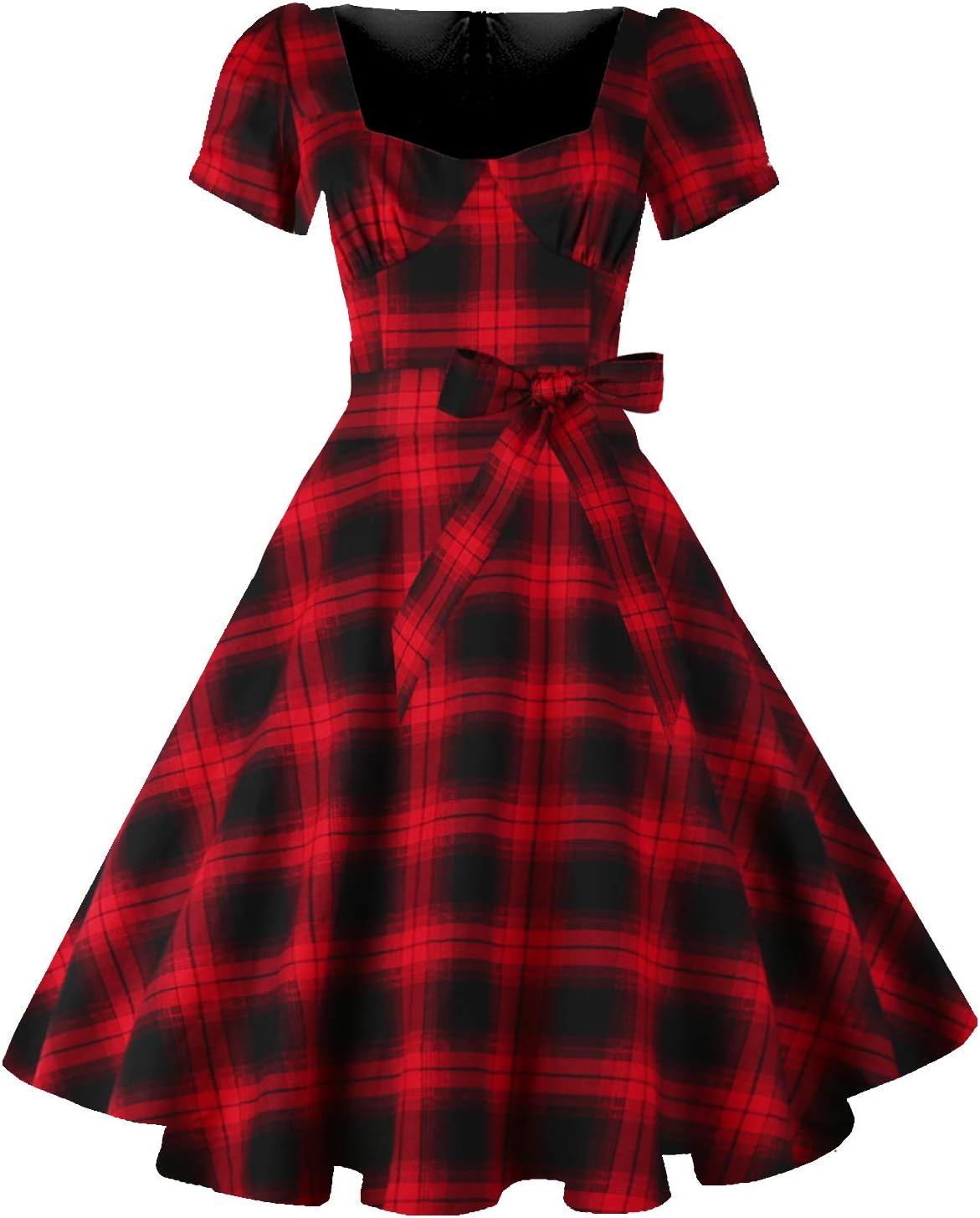 GOOBGS Women's 1950s Vintage Puff Sleeves Cocktail Dress