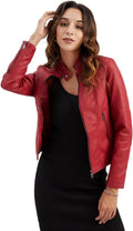 Faux Leather Jacket Women Bomber Belted Motorcycle Jacket - Petite