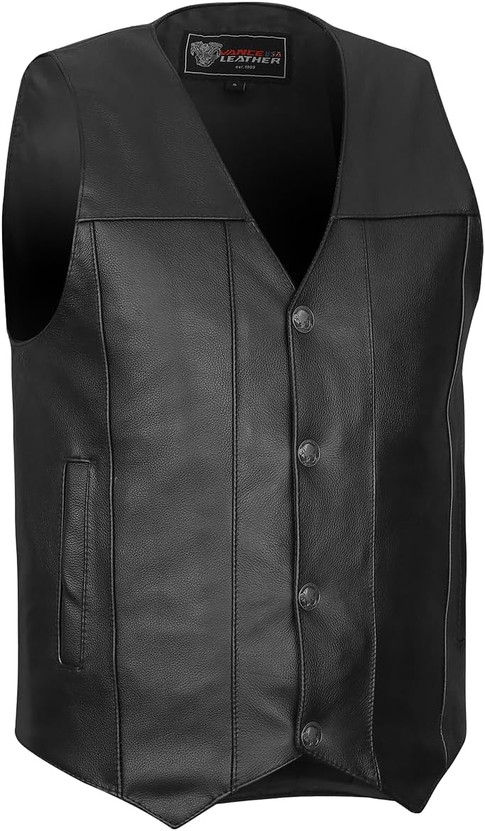 Mens Leather Motorcycle Vest with CCW Pocket for Riders
