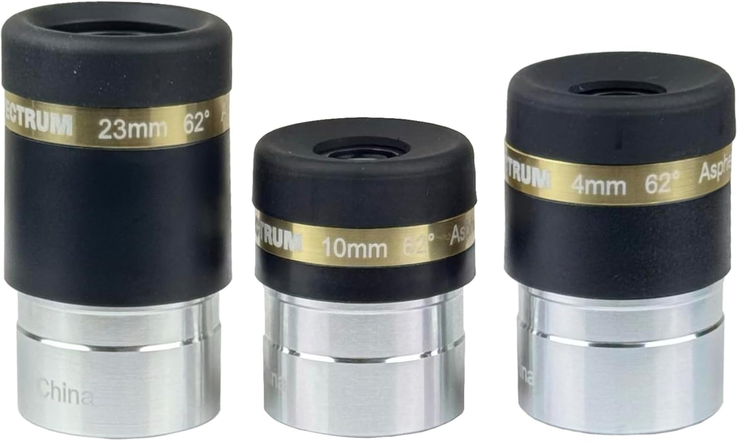 SpectrumOI Aspherical Eyepiece Set for Telescopes - 4mm, 10mm, 23mm