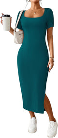 Casual Dresses for Women Ribbed Maxi Dress with Side Slit - Summer