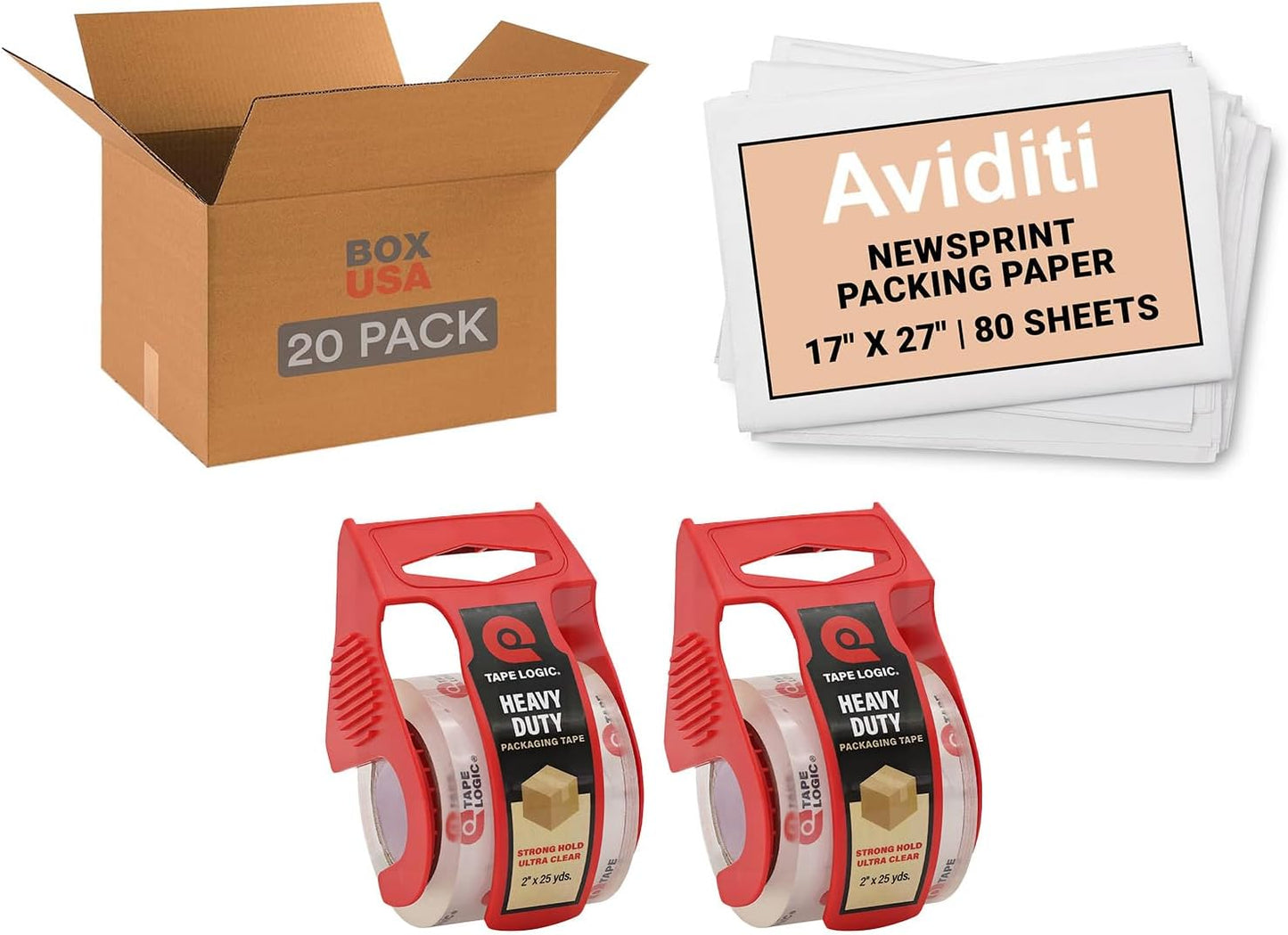 BOX USA Medium Moving Boxes with Tape and Packing Paper Set