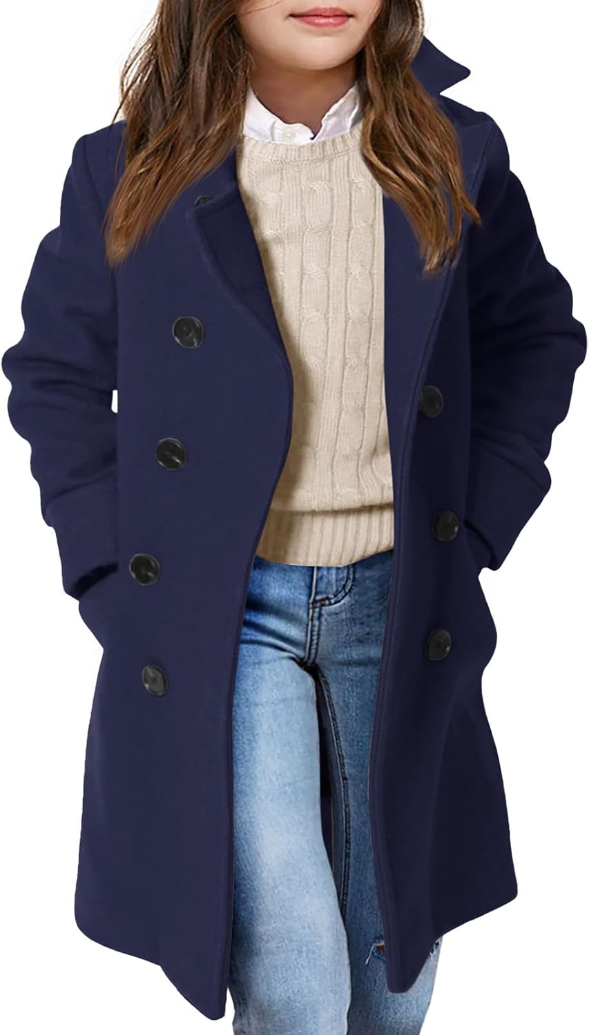 Girls Double Breasted Trench Coat for Stylish Winter Wear