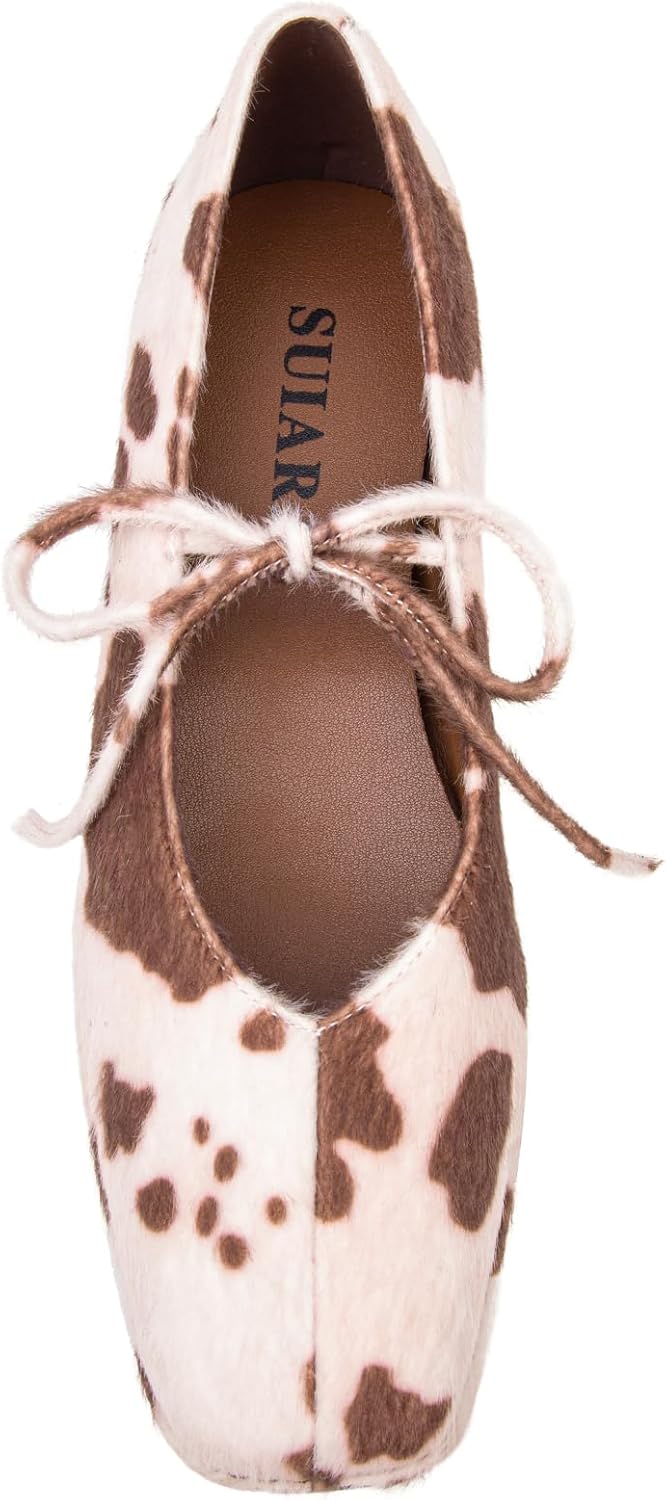 Lace Up Ballet Flats Women Square Toe Mary Jane Shoes for Comfort