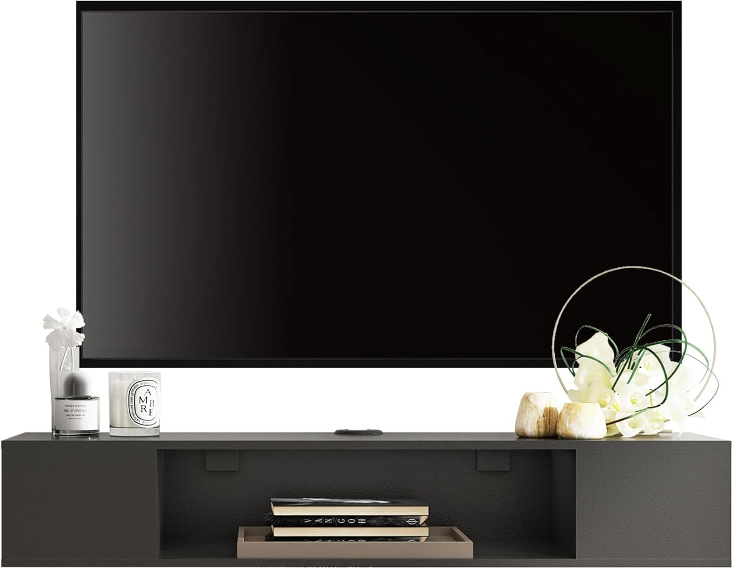 Floating Black TV Stand - Space-Saving Storage Solution!