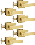 6 Pack Heavy Duty Gold Square Privacy Door Levers - Satin Brass finish