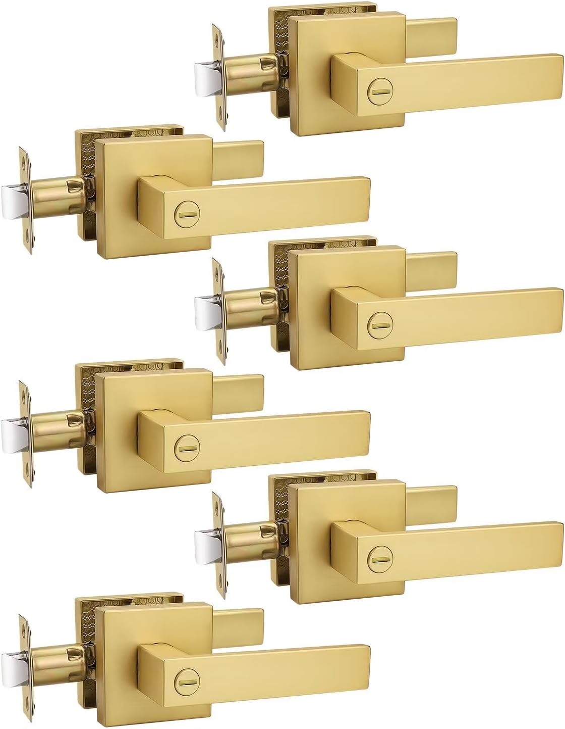 6 Pack Heavy Duty Gold Square Privacy Interior Door Levers