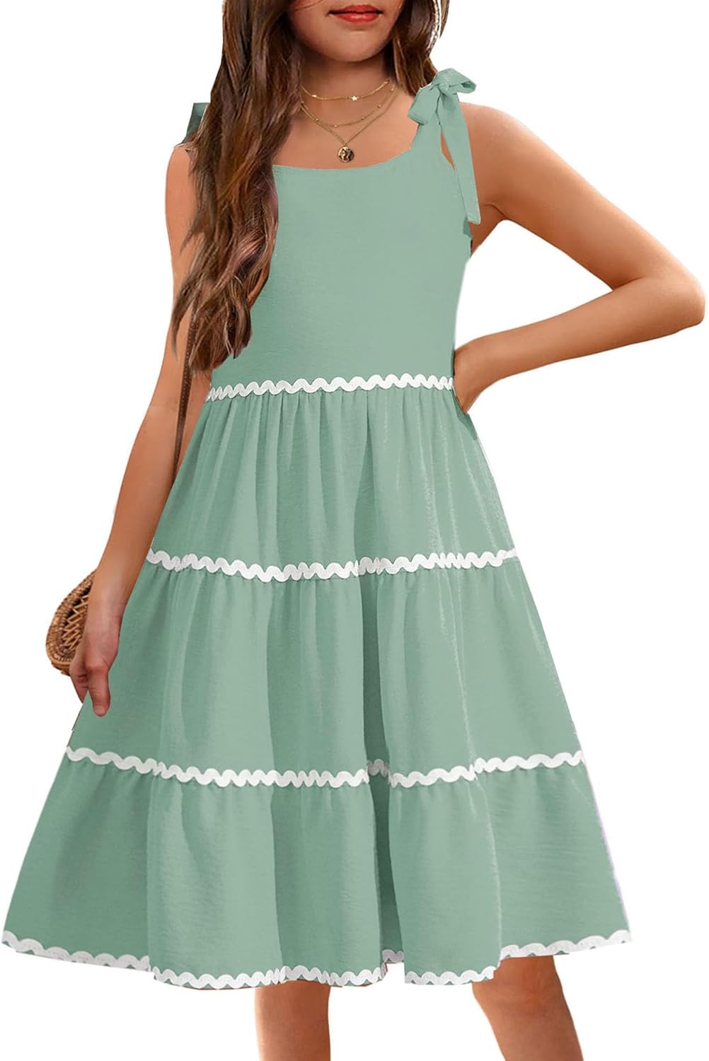 Arshiner Girls Summer Sundress with Bow-Tie Straps and Pockets