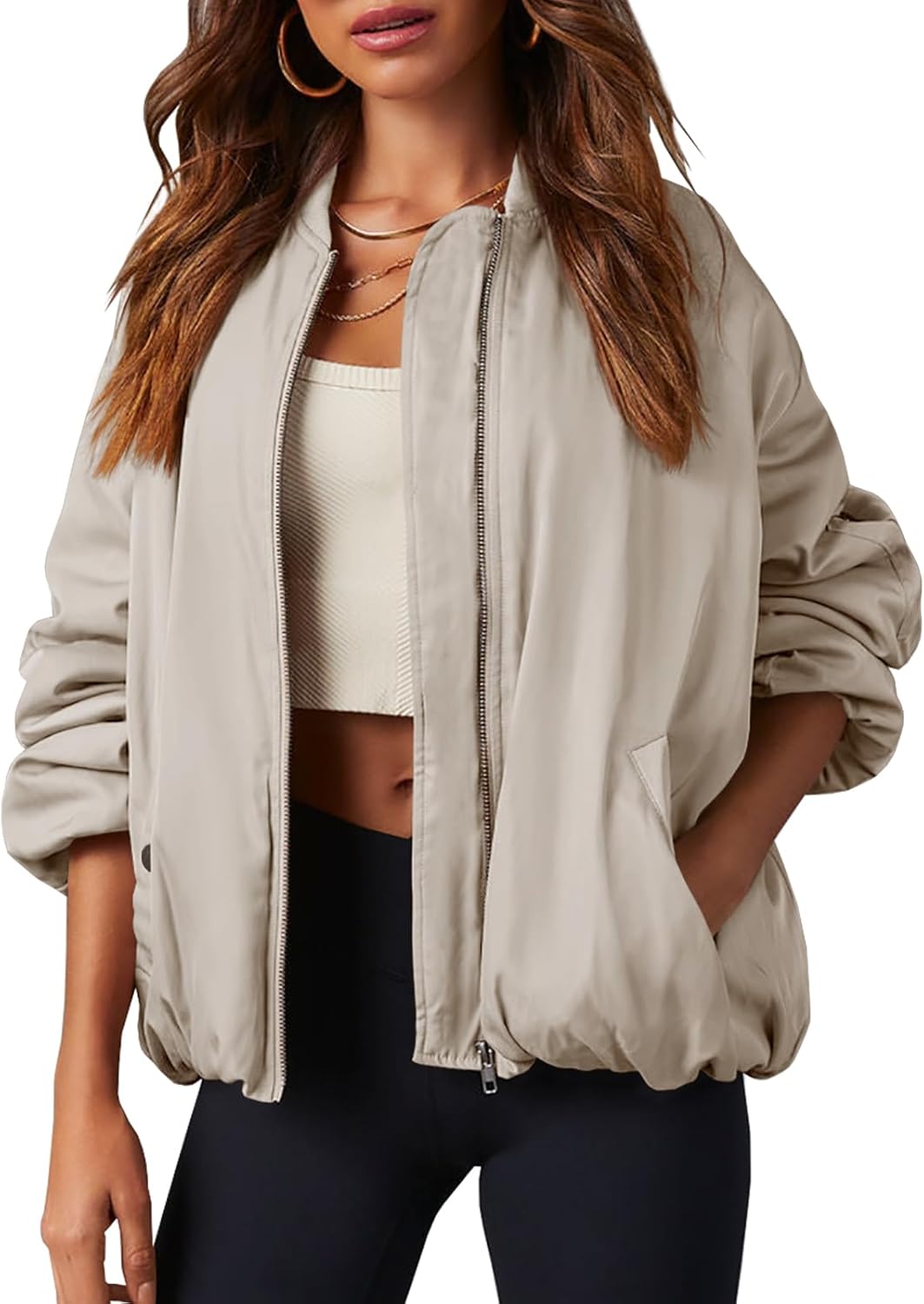 Stylish Womens Zip Up Bomber Jacket for Casual Winter Wear