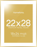 22x28 Picture Frame Gold with Mat - Gallery-Grade Tempered Glass