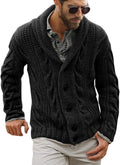 Mens Cable Knit Cardigan Shawl Collar Loose Fit - Casual Layering