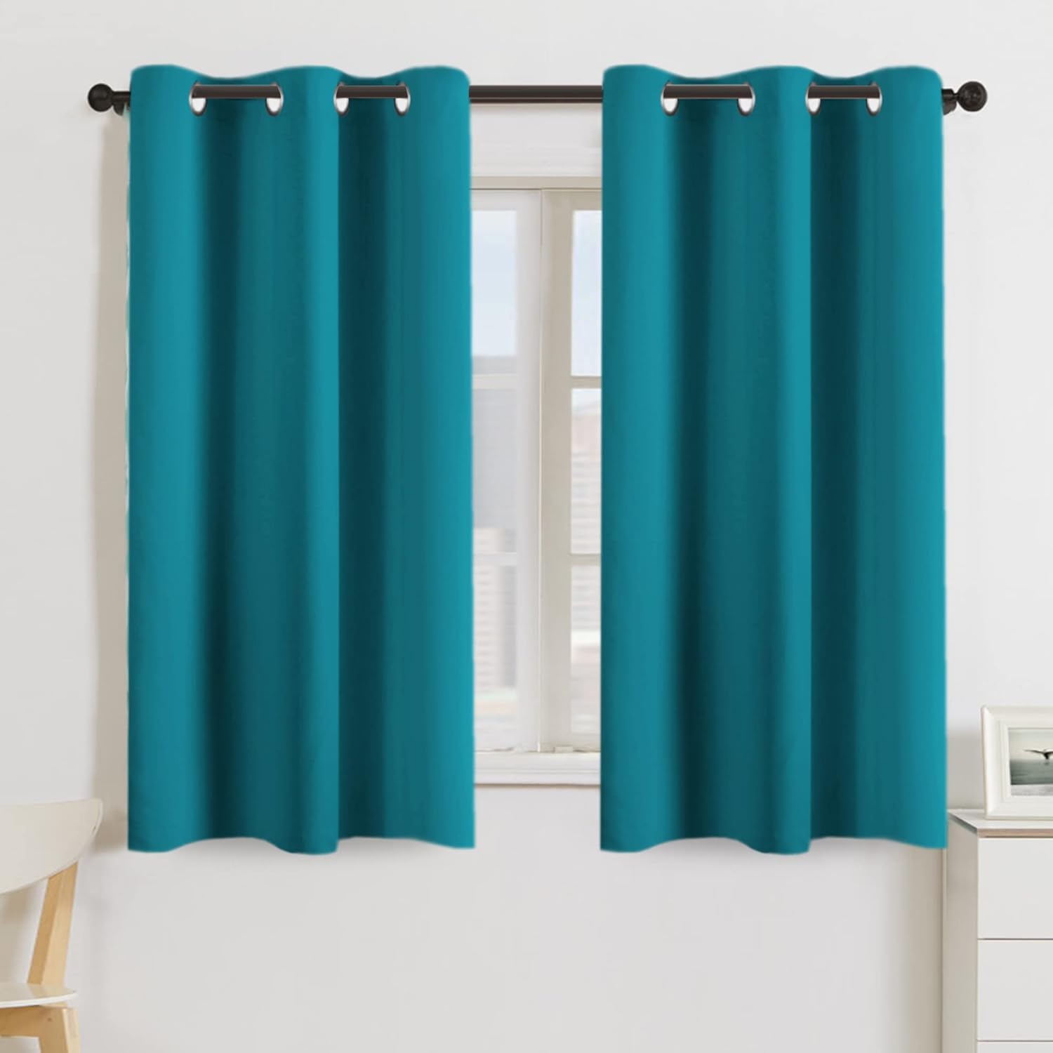 Teal Blackout Curtains for Small Windows - 54 Inch Length
