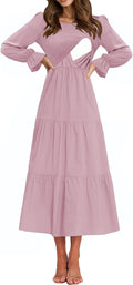 Women's Nursing Dress Flounces Long Sleeve Smocked Midi - Stylish