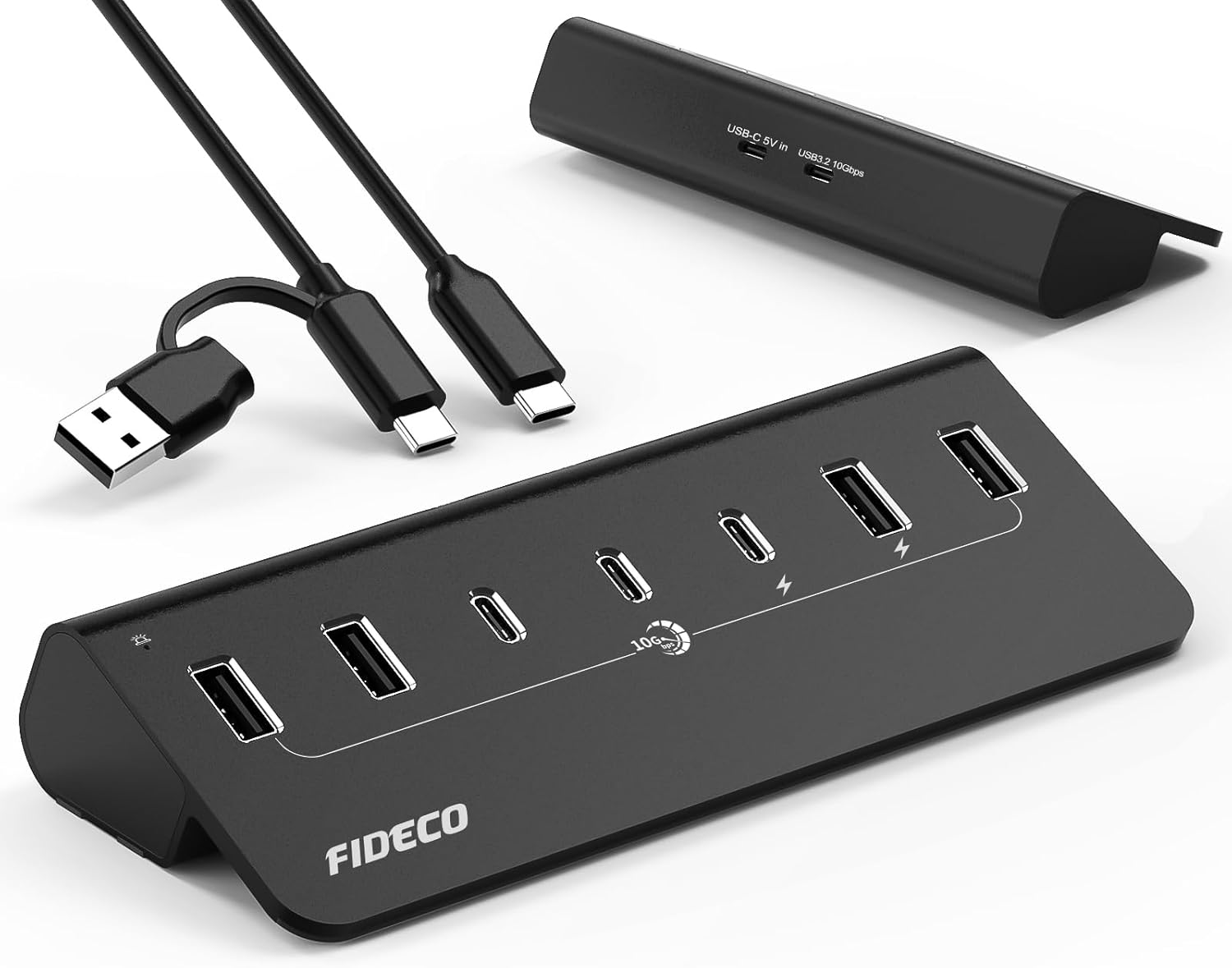 FIDECO 7 Port USB Hub with 10Gbps Speed for iPhone and Laptop